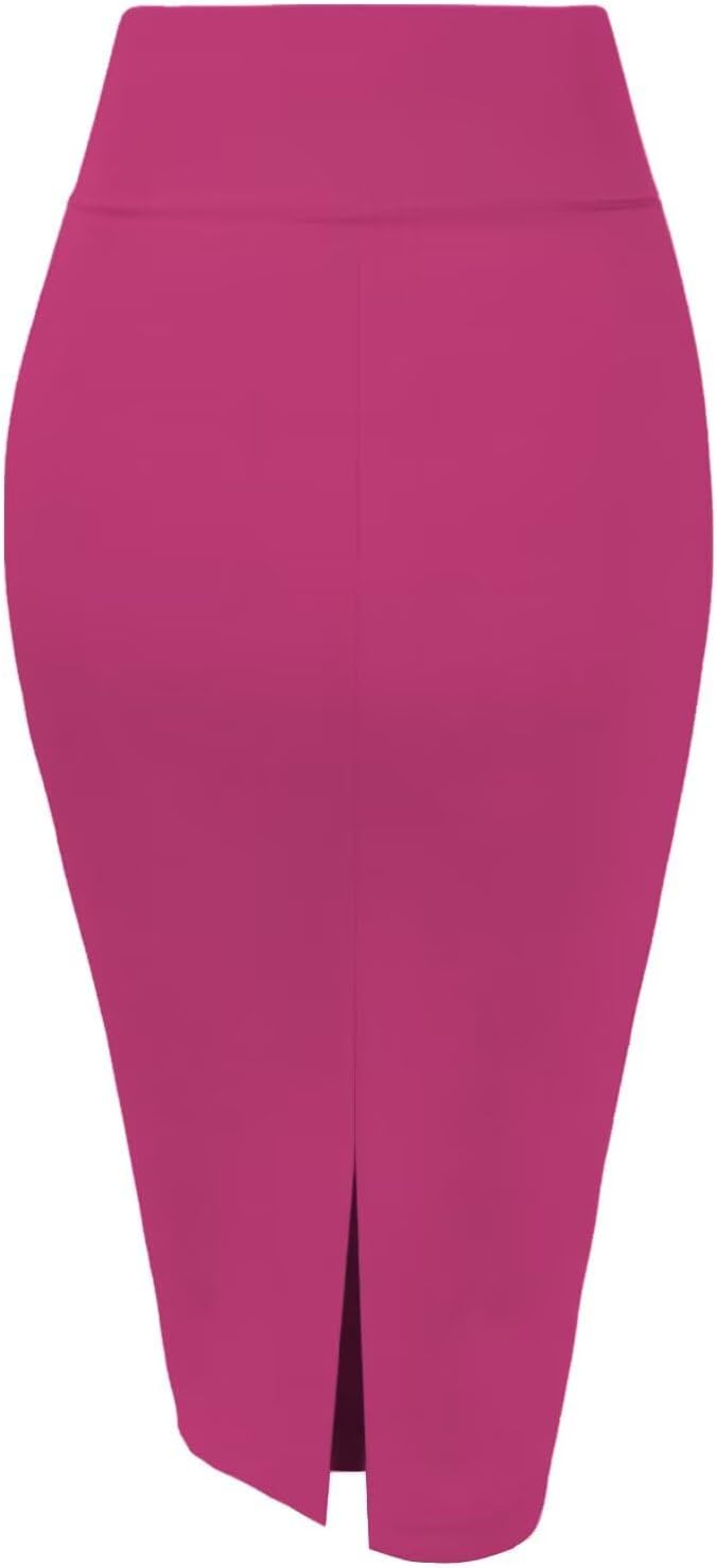 Hybrid & Company Women's Premium Nylon Ponte Stretch High Waist Pencil Suit Skirt Below Knee - Image 5