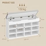 Hzuaneri Shoe Storage Bench with Padded Seat, Shoe Rack Bench with 12 Compartments, Hidden Storage, Adjustable Shelves, Shoes Cabinet with Cushion for Living Room, Hallway, White SB53503GY - Image 3