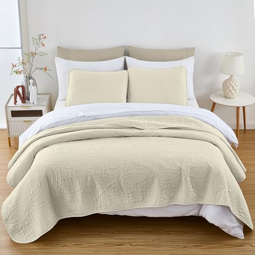 Image of Chezmoi Collection Austin 3-piece Oversized Bedspread Coverlet Set (Queen, Ivory)