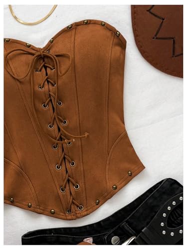 SOLY HUX Women's Faux Suede Tube Tops Lace Up Strapless Sleeveless Bandeau Summer Going Out Corset Crop Top3