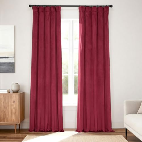 Image of HPD Half Price Drapes Signature Velvet Thermal Blackout Curtains for Living Room 96 Inch Long (1 Panel) Rod Pocket Insulated Blackout Curtains for Bedroom Window Curtains, 50W x 96L, Burgundy