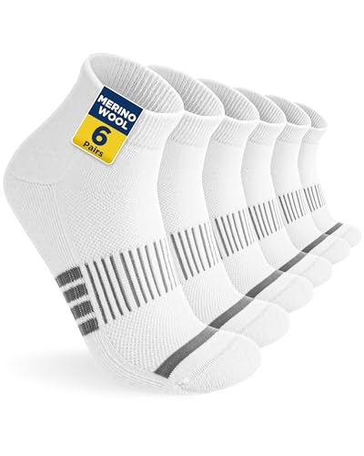 Niofind 6 Paires Chaussettes de Randonnée Homme Femme Mérinos, Chaussettes de Sport Quart De Longueur Respirantes, Chaussettes Running Confort Rembourré, Randonnée Sport Travail Quotidien