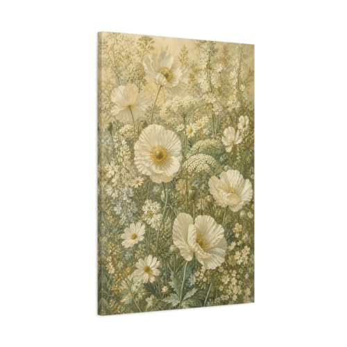 Toile florale pavots blancs impression haut de gamme châssis 3 cm