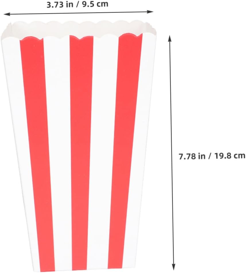 Amosfun 50Pcs Disposable Popcorn Buckets Cute and Striped Paper Holders for Parties Movie and Events Portable Popcorn Storage for Snacks and Treats