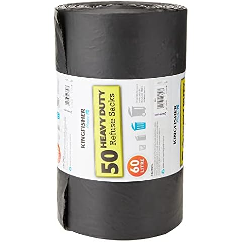 Kingfisher Heavy Duty Refuse Sacks, Black 60 Litres - 50-Piece Cover