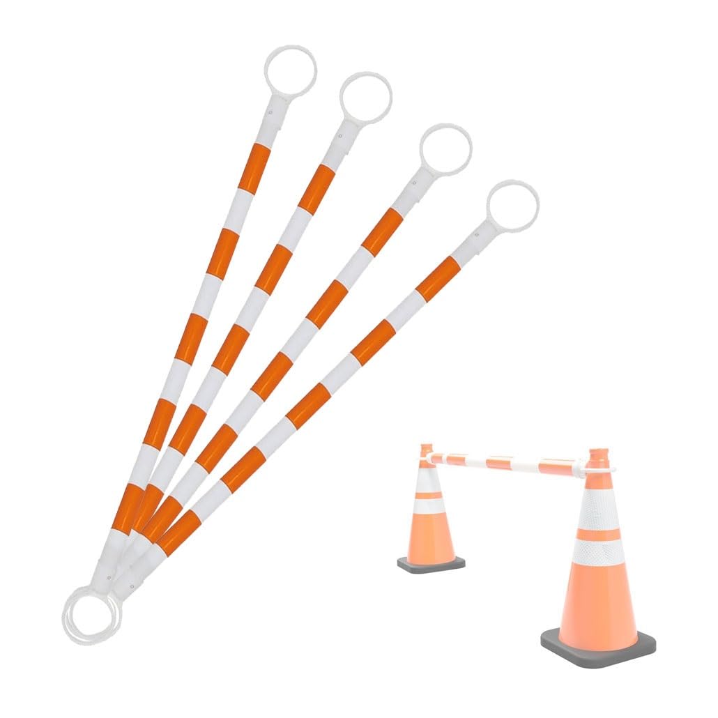 Lot de 4 Barres de signalisation rétractables - Barrière de sécurité Extensible de 1,2 à 2 m pour parkings et Chantiers Routiers - Équipement de contrôle de la Circulation léger Orange et BL