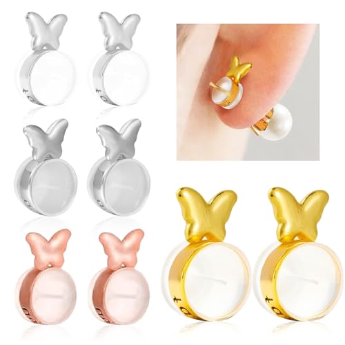 Honicemar Tuercas De Pendientes Forma De Mariposa - 4 Pares Elevadores Para Pendientes De Silicona De Cobre Metal, Levantadores De Pendientes Earring Back Lifter Para Pendientes Propensos A Caerse Honicemar Tuercas De Pendientes Forma De Mariposa - 4 Pares Elevadores Para Pendientes De Silicona De Cobre Metal, Levantadores De Pendientes Earring Back Lifter Para Pendientes Propensos A Caerse
