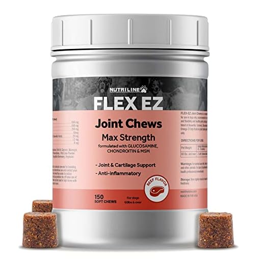 Nutriline Labs Flex EZ Dog Glucosamine Chondroitin Chewable Hip and Joint Supplement for Dogs Chews Treats with MSM and Turmeric, for Large/Giant Breeds (150 Soft Chews)