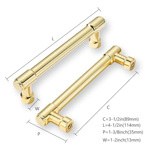 khtumeware 10 Pack 3.5Inch(89mm) Polished Brass Cabinet Pulls Kitchen Cabinet Hardware for Cupboard Drawer Handles Dresser Pulls by khtumeware - Image 2