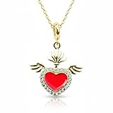 Collar con colgante de corazón alado de plata de ley 925, chapado en oro con dije de corazón de circonita cúbica de 25 mm con cadena de cable de 45 cm (18 pulgadas), joyería hecha a mano |WW_SCA_0066