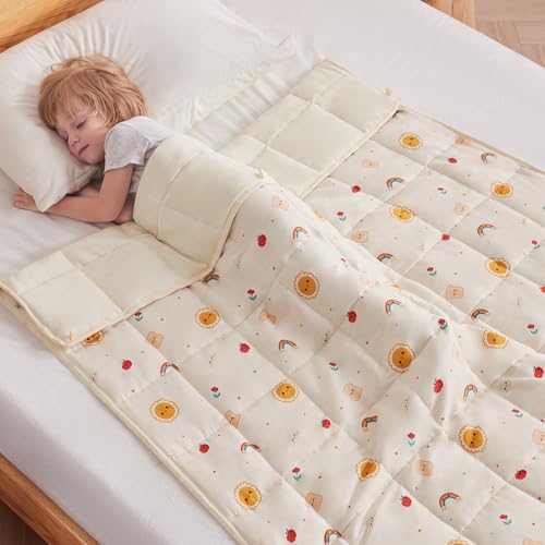 anfie Weighted Blanket Kids(50"x60" 10lbs) Weighted Blanket Cooling Blanket for Sleeping,Throw Size Breathable Blanket with Premium Glass Bead(Beige Sun)