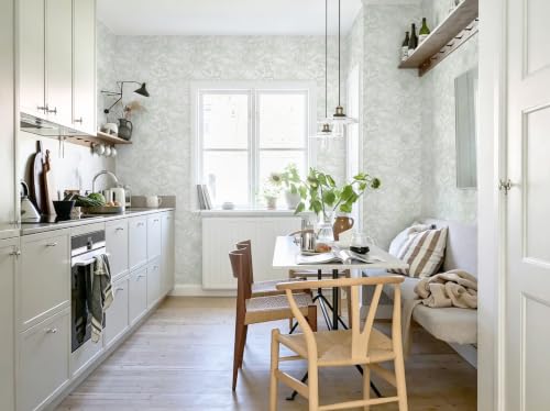 Dimoon 17.3"x236.2" Peel and Stick Wallpaper Green Floral Wallpaper White Boho Modern Contact Paper Removable Self Adhesive Flower Wall Paper for Kitchen Bathroom Bedroom Cabinets Thicken Vinyl Roll by Dimoon - Used condition - Image 4
