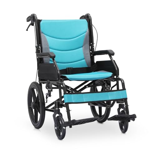 Athena Collection Lightweight Wheelchair for Adults Seniors, Foldable Transport Wheel Chair with Cushion, 17