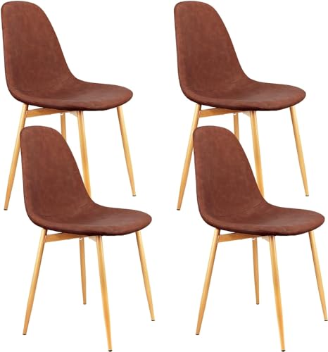 Herbalady Sillas de Comedor, Sillas Cocina Pack 4, Sillas de Comedor Tapizadas de Cuero PU Vintage con Patas de Metal, Sillas Comedor para Salón, Cocina (Marrón)