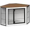 HOOBRO Corner Dog Crate Furniture, Decorative Dog Kennel End Table, Farmhouse Dog Crate TV Stand for Small and Medium Dogs, Walnut, White and Black BWH90GW03