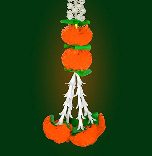 Image of iHandikart Jasmine Artificial Orange Marigold Flower Hanging Garland Traditional Festive Garland for Door, Mandir & Pooja Decor Handmade Floral Decoration | 28 Inch | Pack of 10 (IHK-HV33302-10).