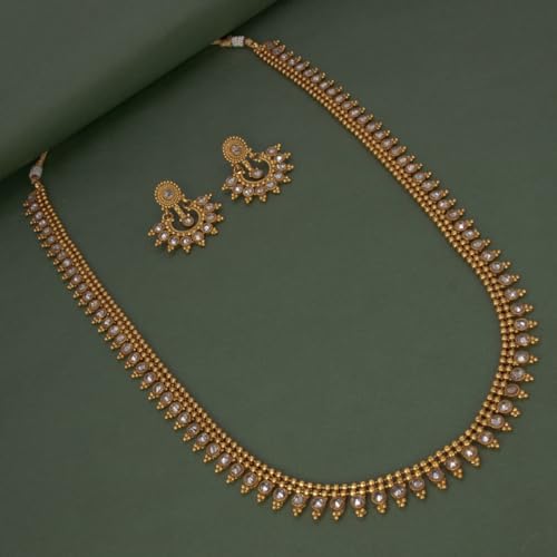 Image of Kollam Supreme Antique Gold Plated Kundan Stone Long Chain Set for Women
