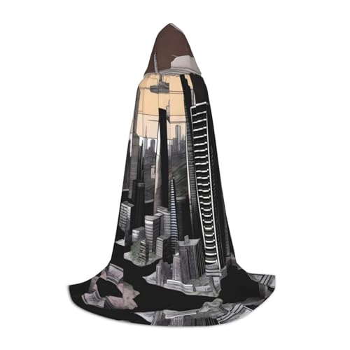 XZDAL Dystopian World Printed Hooded Cape S for Teenagers - Cosplay, Role-Play, Festival, Masquerade, and Theme Party Costume