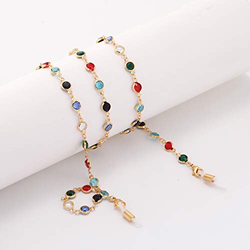 Teamer Fashion Colorful Eyeglass Chain Sunglass Strap Eyeglass Holder Crystal Statement Beaded Reading Bohemian Glass Strap For Women Girls (Gold With White Rubber) #TOP5