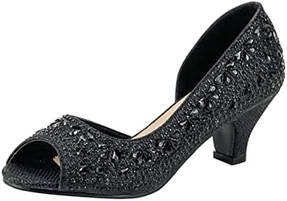 FIFTY TOPS Girls Fashion Kitten Heels - Glittering Rhinestone Dress Shoes for Kids - Peep Toe Low Pump Sandals for Fancy Events - Great for Weddings, Pageants, Church, Color Black 2,US 4 Big Kid