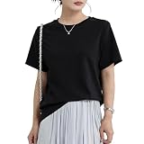 [Hibird] Tシャツ レディース 半袖 無地 綿100% 丸首 ゆったり カットソー トップス 230g 立体裁断 通気 吸湿 夏 仕事 通勤 シンプル 大きいサイズ S-4XL 5色 ブラック/4XL