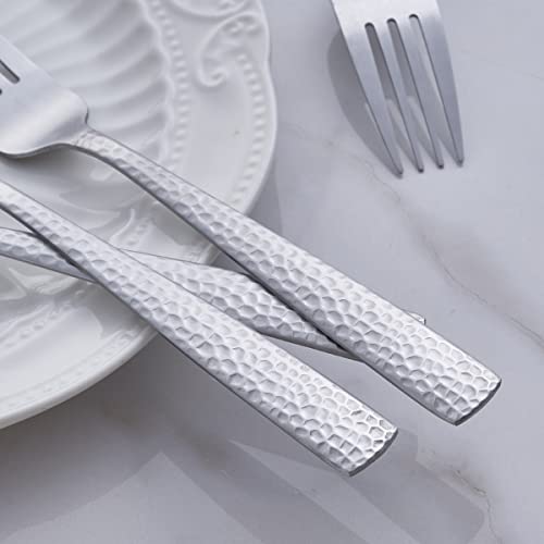 Salad Forks Set Of 12, Fullyware Stainless Steel Satin Finish Dessert Forks, 7.3-Inch Hammered Metal Silverware Fork Set, Dishwasher Safe #TOP4