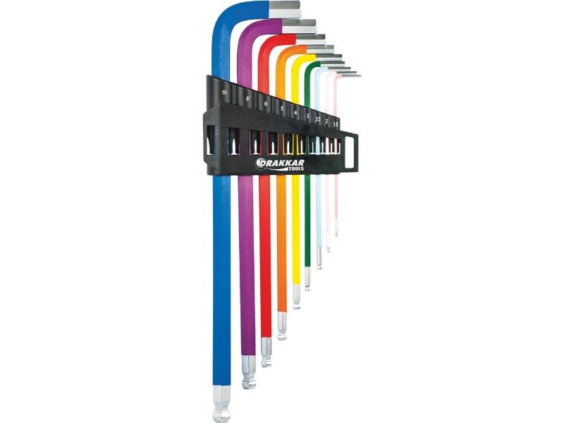 Clés mâles coudées hexagonales DRAKKAR TOOLS 68422 de 1,5 à 10mm en jeu long