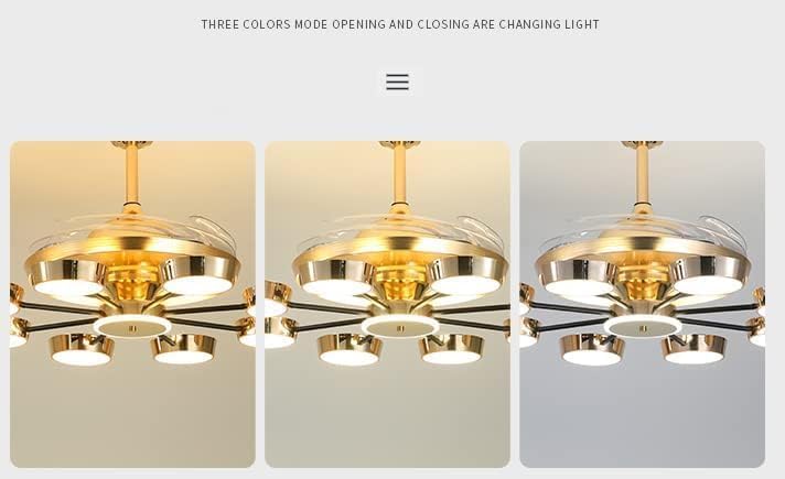 Image of Glowave 8 Lights Rings Chandelier Fan Gold 4 Retractable Blades Remote Control - Tricolour | Warm White, White, Natural White | T-8209 (8 Lights)