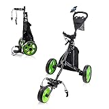 HOW TRUE Golf Push cart, Foldable Golf Cart,Golf Bag cart with Foot Brake & Phone Holder & Cooler Ba