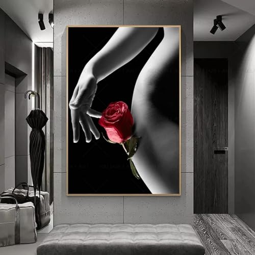 Images d'art mural pour salon moderne, affiche femme sexy et rose rouge sans cadre