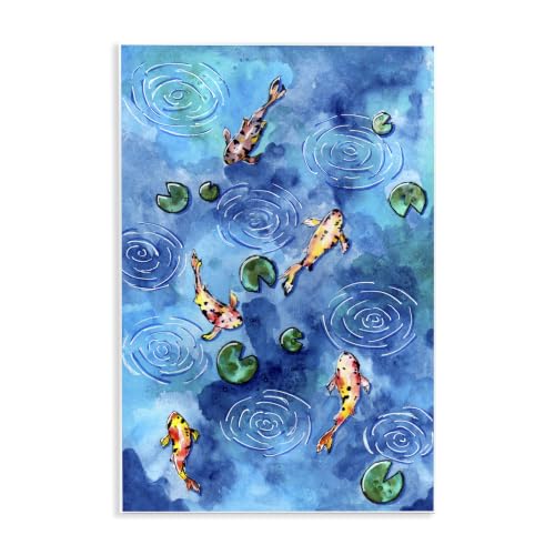 Koi Fish Ripples Pond Lilies, 10 x 15 Inch Mounted Print on Wall Plaque