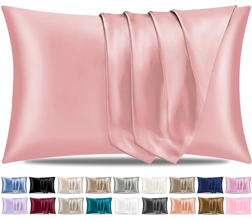 Pamposh Satin Silk Pillowcases For Hair And Skin 2 Pack Standard Size with Envelope Closure (2 Pcs Pillowcases (50 x 75 cm), Coral)