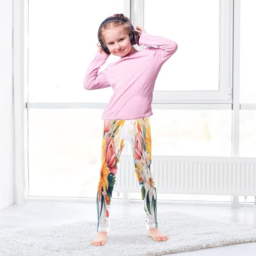 Bolaz Toddler Girls Leggings Printed Yoga Pants Leggings White Yellow Pink Flower for Kids4