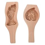 Mipcase 2個木製月餅型 中秋節 ベーキングモールド 鯉と桃の模様 パイ用 成形器 ケーキ クッキー チョコレートにも対応 取り外しやすい設計