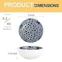 Keramik Saucenschalen,Blau und Weiß 80 ml Mini Gewürzschale Snackschalen Dessertschale Set 6er Pack, Dipschalen für Soja Sauce, Beilage Servierschale (7.5cm) – Ansicht 2