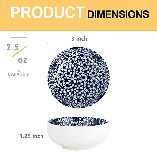 Japanese Style Ceramic Dipping Bowls,3'' Small Pinch Bowls Set Side Sauce Cups,Dishes for Sushi,Snack and Soy,BBQ,2.5 Oz Blue and White Mini Bowl for Kitchen Prep - Set of 6 (3 inch) by Swuut - Used condition - Image 2