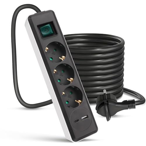 EXTRASTAR 3 Fach Flachstecker Steckdosenleiste mit USB C (PD 20W) & USB A