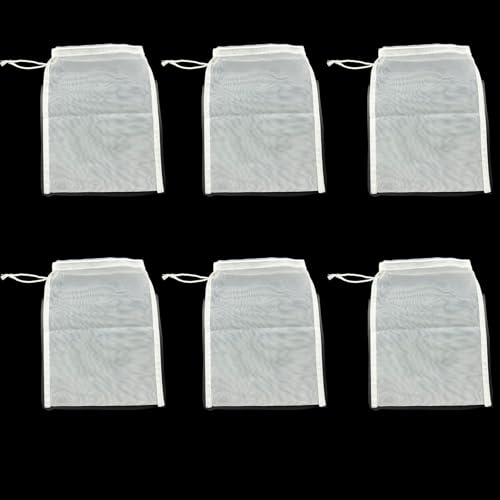 ALICEEDG Lot de 6 sacs filtrants d'aquarium avec cordon de serrage - Maille média de 120 microns - Pour charbon actif, boules biologiques - 15 x 20 cm - Blanc