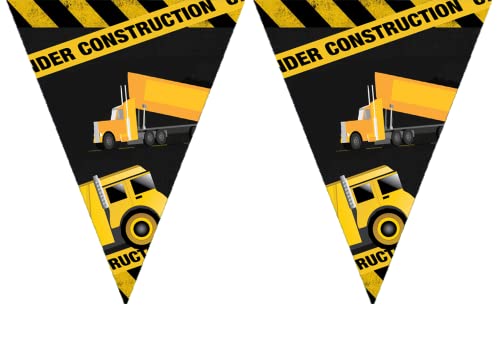 Image of WOW Party Studio Construction Theme Happy Birthday Bunting Banner - 10ft Long Flag Pennants, Premium Cardstock Kids Birthday Party Decorations, Wall Hanging Truck Theme Backdrop Banners