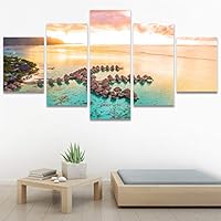 SIGNWIN 5 Panel Canvas Wall Art Modern Art Beach Dramatic Island Landscape Multicolor Photography for Home Decorations Ready to Hang - 60