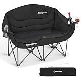 KingCamp Camping Couch Faltbar bis 300 kg, Luxus Campingstuhl Klappbar 2 Personen, Campingsofa Gepolstert mit Armlehne, Doppel Campingstuhl Hochlehner, Camping Sofa 2 Sitzer für Outdoor Garten Balkon