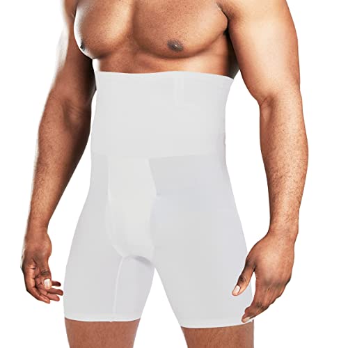 Quafort Men Shapewear Tummy Control Shorts High Waist Slimming Underwear Seamless Body Shaper Girdle Boxer Briefs White #TOP15