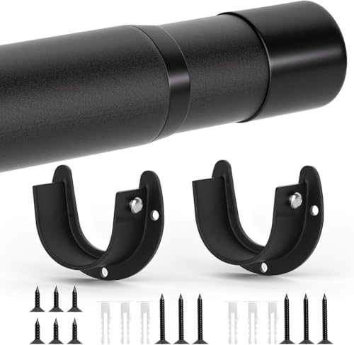 SUTINE Closet Rod, 17 to 68 Inch Closet Rods for Hanging Clothes, Heavy Duty Adjustable Clothes Hanging Bar Rod Matte Black Closet Poles for Wardrobes, Closet, Bathroom, Windows,1.3 Inch Diameter