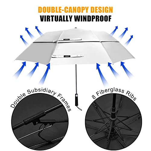 G4Free 62 Inch Portable Uv Protection Large Golf Umbrella Automatic Open Double Canopy Big Sun Umbrella Windproof Oversize Sports Umbrellas(Silver/Black) #TOP4