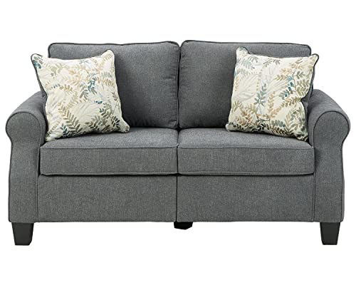 Signature Design By Ashley Alessio Modern Loveseat With Floral Accent Pillows, Dark Gray #TOP2
