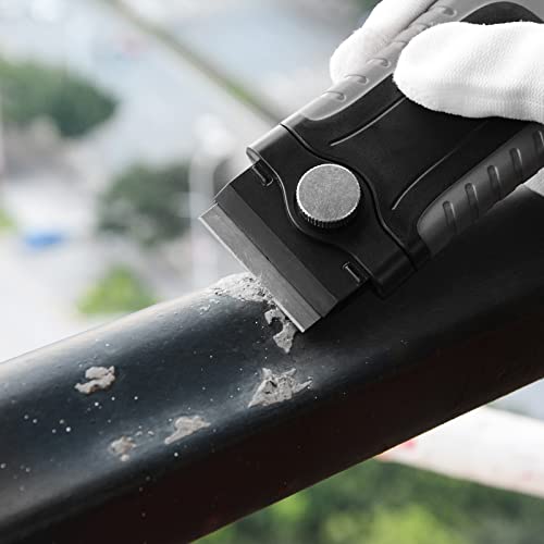 Image of Razor Blade Scraper Tool, Windows, Glass Stovetop Paint Scraper | 10PCS Stainless Steel Blades Bulit-in Blade Storage Container, Removing Paint, Adhesive, Stickers, Labels, Decal,Grease