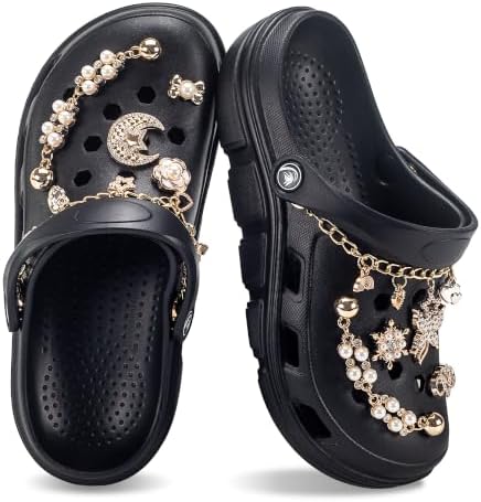 Garden Clogs for Women and Men with Bling Chain and Charms,Slip On Water Shoes with Arch Support Quick-Dry Casual Sandals Comfortable Slippers
