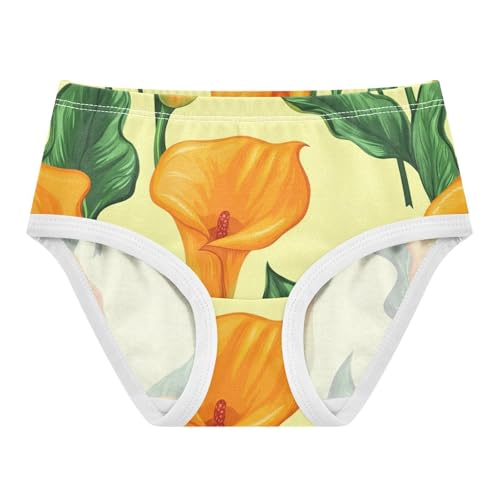 Durable Toddler Underwear Custom 2t Cotton Panties for Girl Orange Calla Lilies Green Leaves Yellow Kids Briefs Undies - Main Image