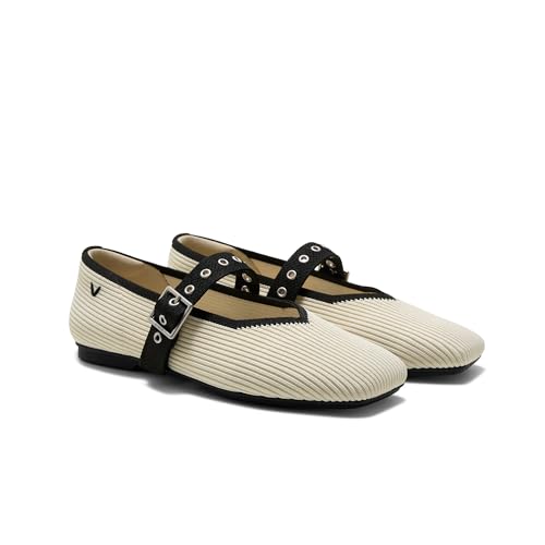 VIVAIA Myriel Margot 3.0 Mary Jane Flats for Women, Comfortable Square Toe Fashion Adjustable Metal Buckle Sustainable Ballet Flat Shoes Apricot Size 8.5