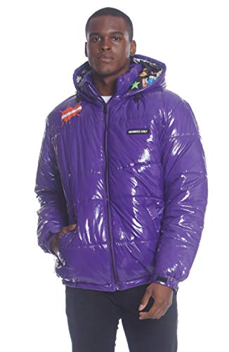 Members Only Men s Shiny Collab Puffer Jacket (Purple, L)
